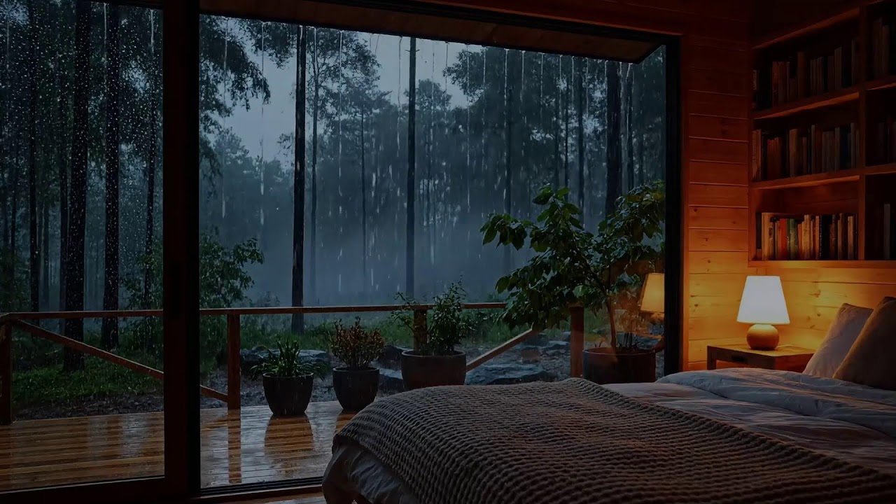 LIVE Night Rain Sounds | Cozy Forest Cabin Rain for Deep Sleep