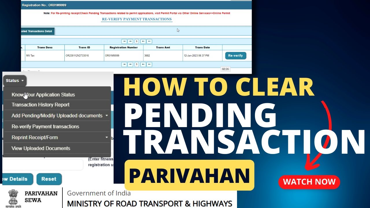 How to Clear Pending transaction in Parivahan
