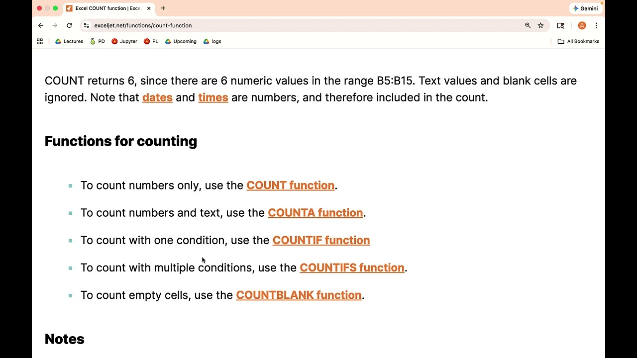 Функция COUNT в Excel (курс CS105 в UIUC)