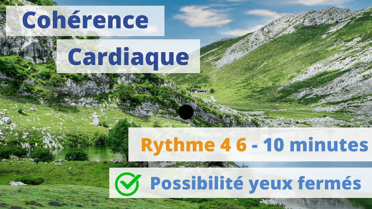 Cohérence cardiaque de 10 minutes. Possibilité yeux fermés Rythme 4-6 pour plus d'efficacité