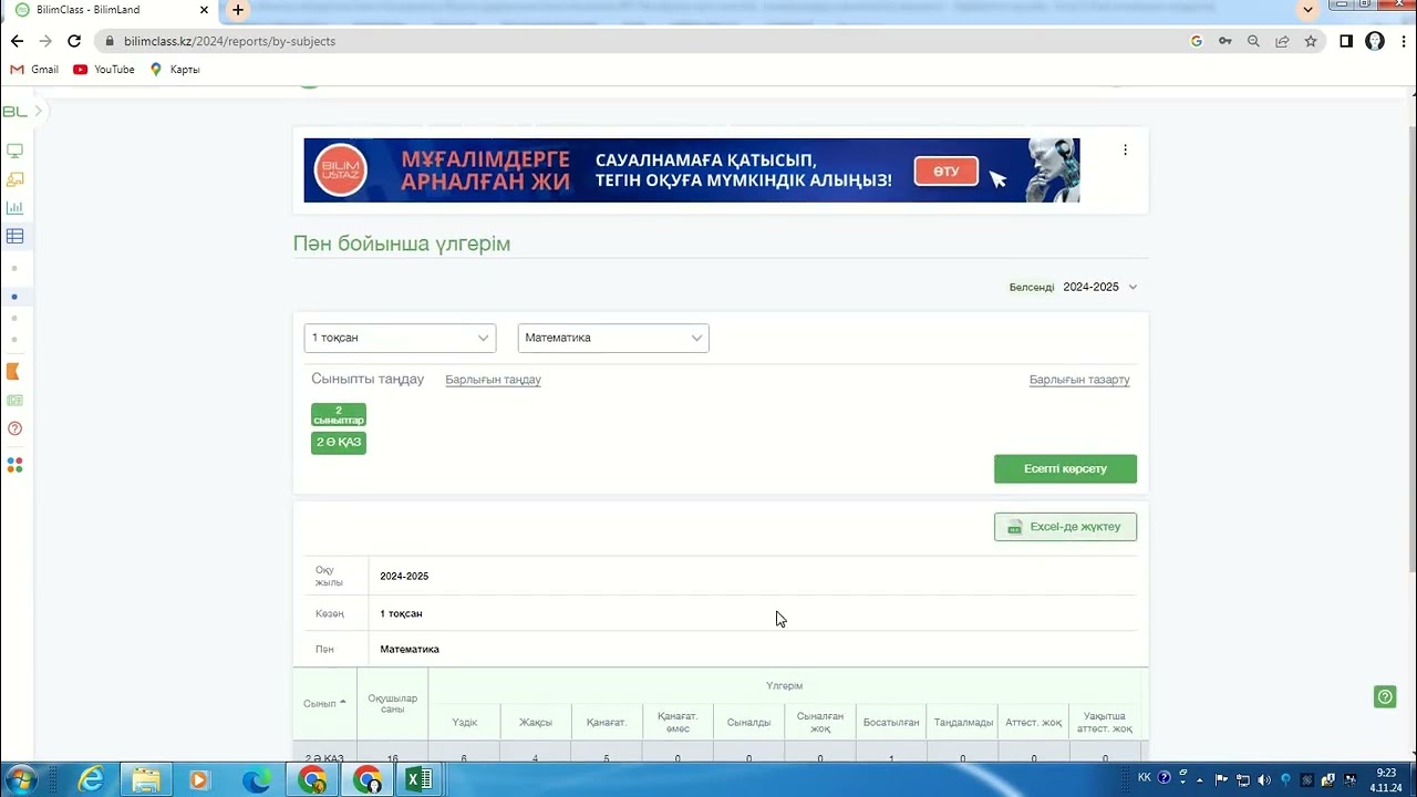 Bilimclass.  Сынып бойынша тоқсандық есеп.  пән мұғаліміне. БЖБ/ТЖБ талдау