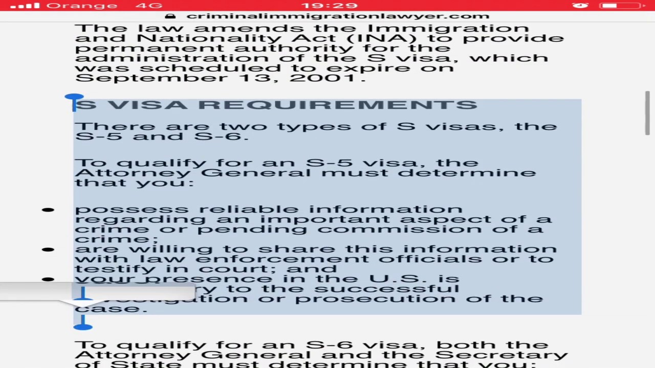 S visa Requirements. S Visa Lawyer for S Visa Program. S Nonimmigrant