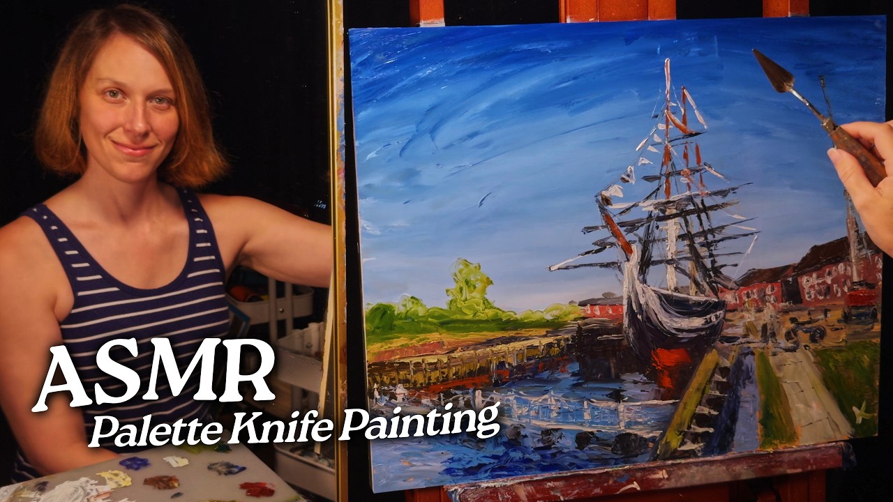 ASMR Palette Knife Painting: USS Constitution, Old Ironsides (Soft Spoken, 1.5 Hours)