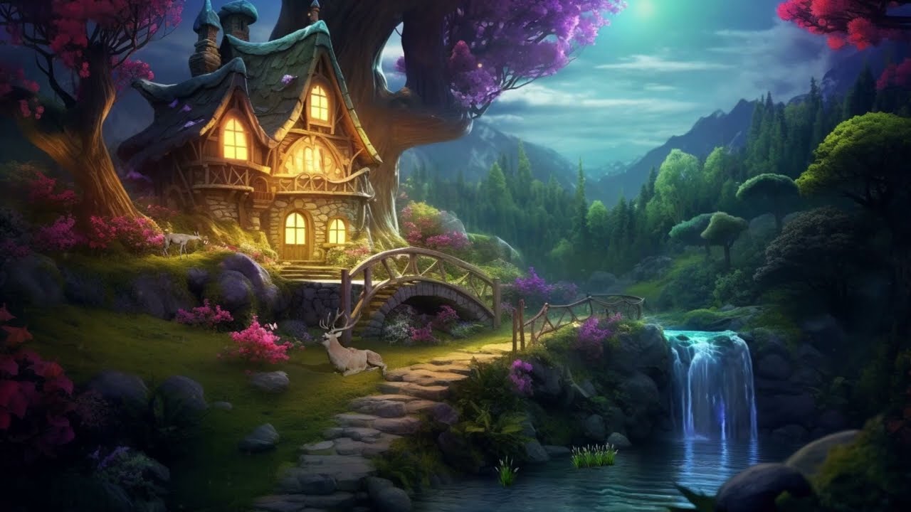 Elven Cottage | Nature Ambience Only | Soothing River, Bird Sounds for Sleep & Relaxation