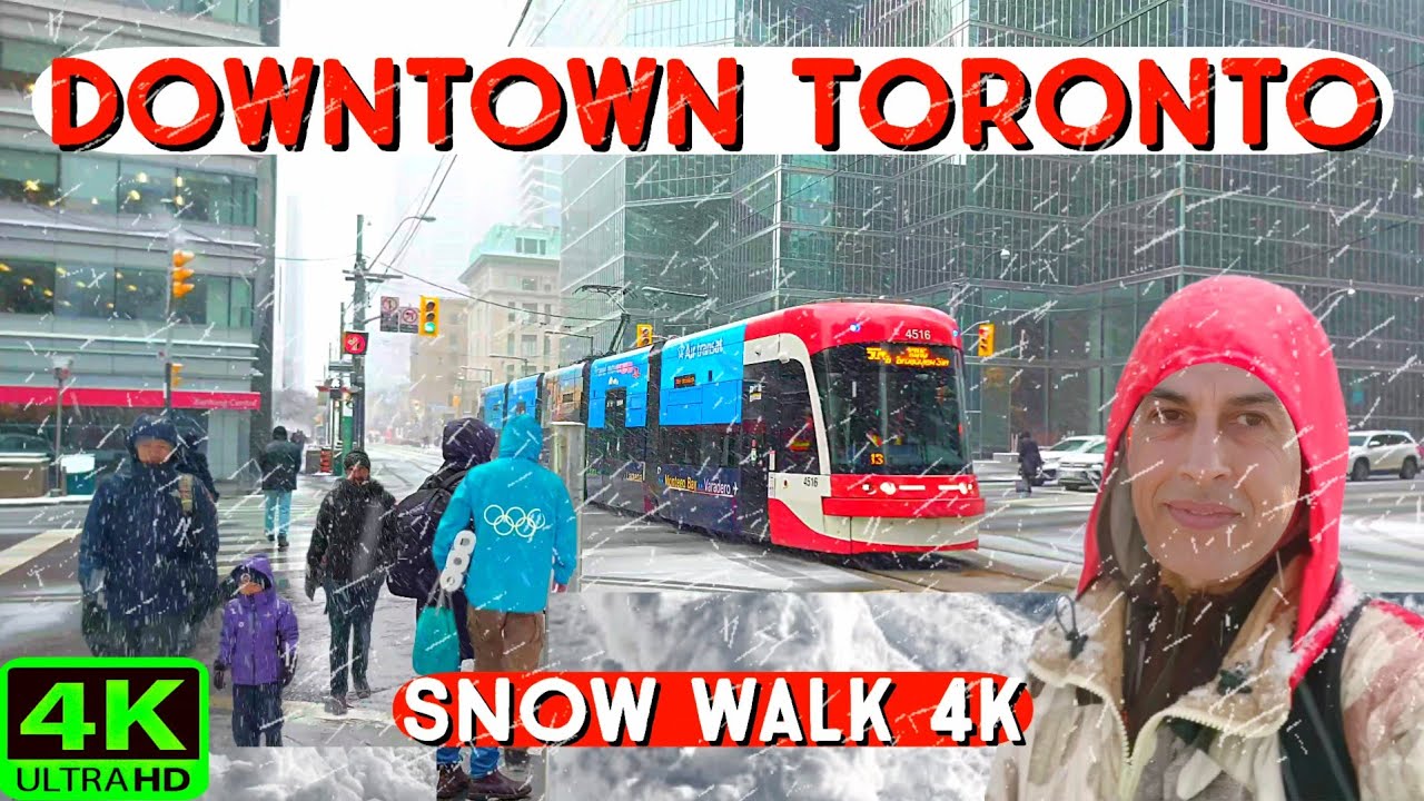 【4K】TORONTO SPRING SNOWSTORM | TORONTO SNOW | DOWNTOWN TORONTO SNOWFALL WALK