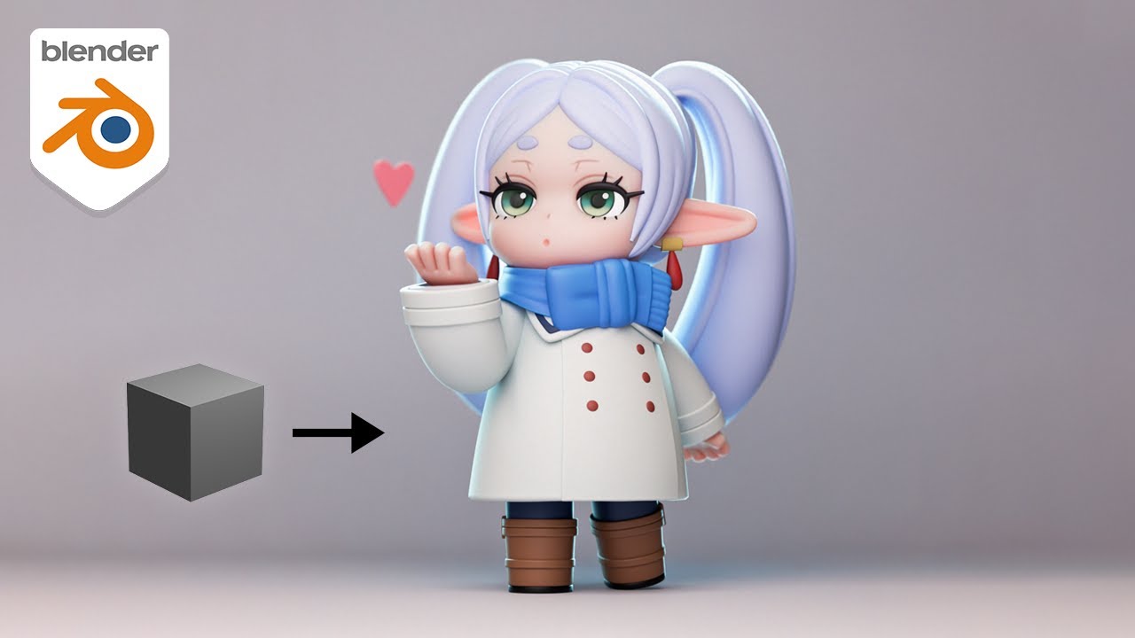 Cute Character Timelapse in Blender 3D - Frieren Chibi