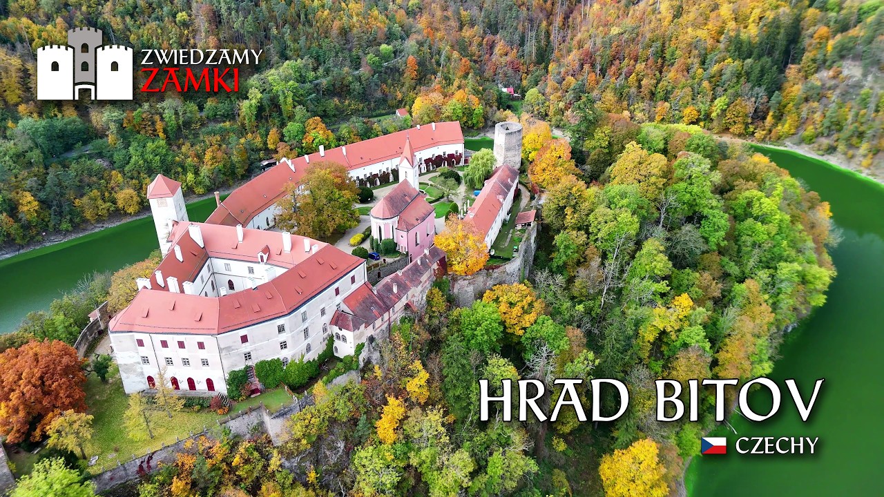 Hrad Bitov Zamek Bitov Schloss Vöttau okolo soutoku Dyje a Želetavky (The Czech Republic) Drone 4K