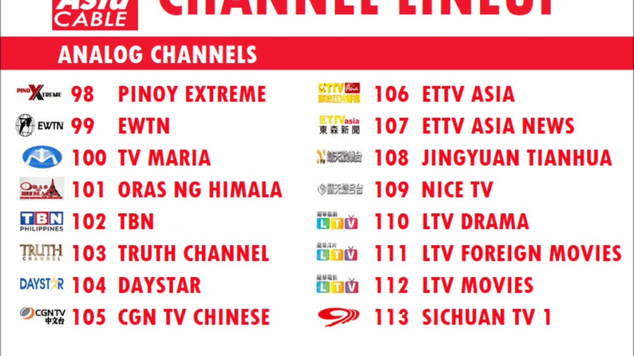 Asia Cable Channel Lineup on January 18, 2020