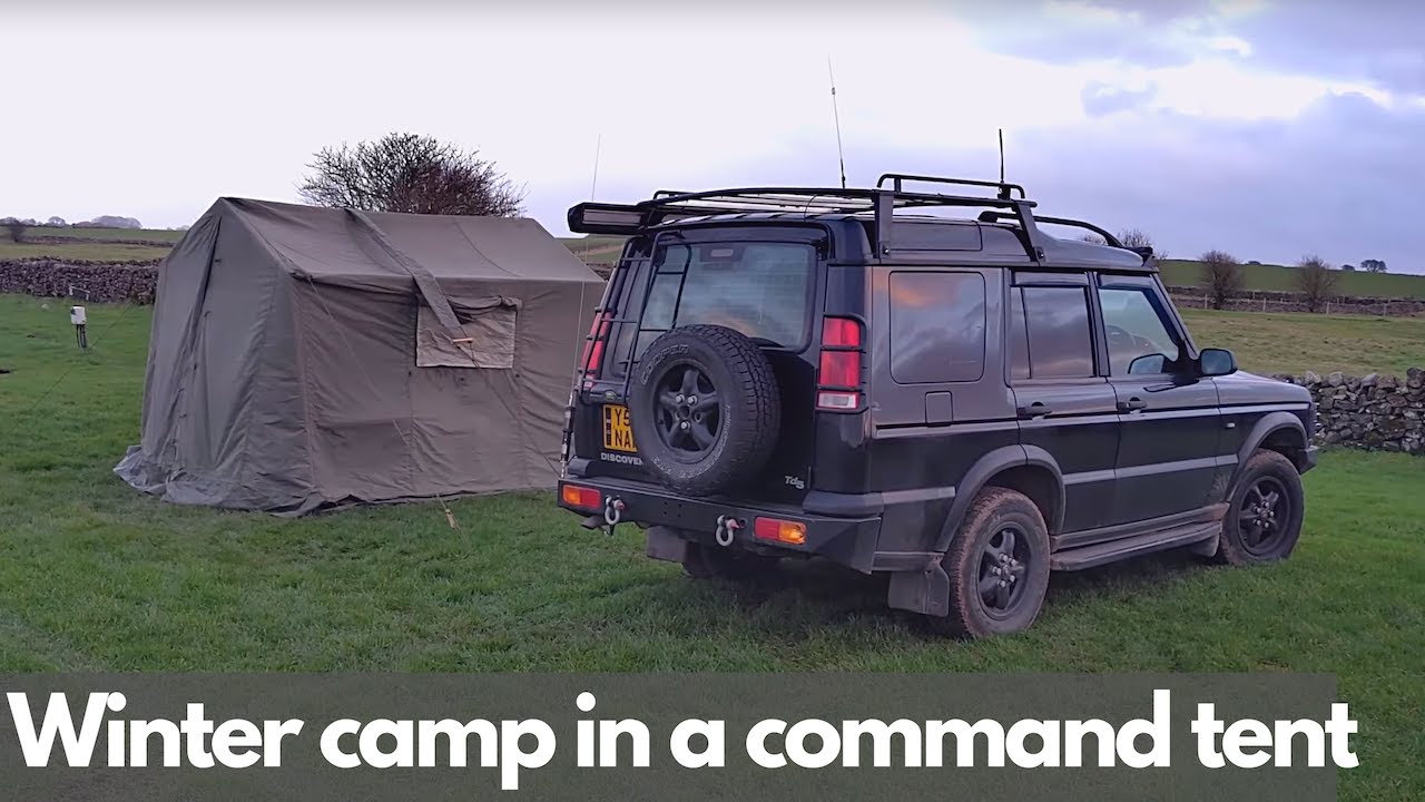 Winter camping in a military surplus command tent