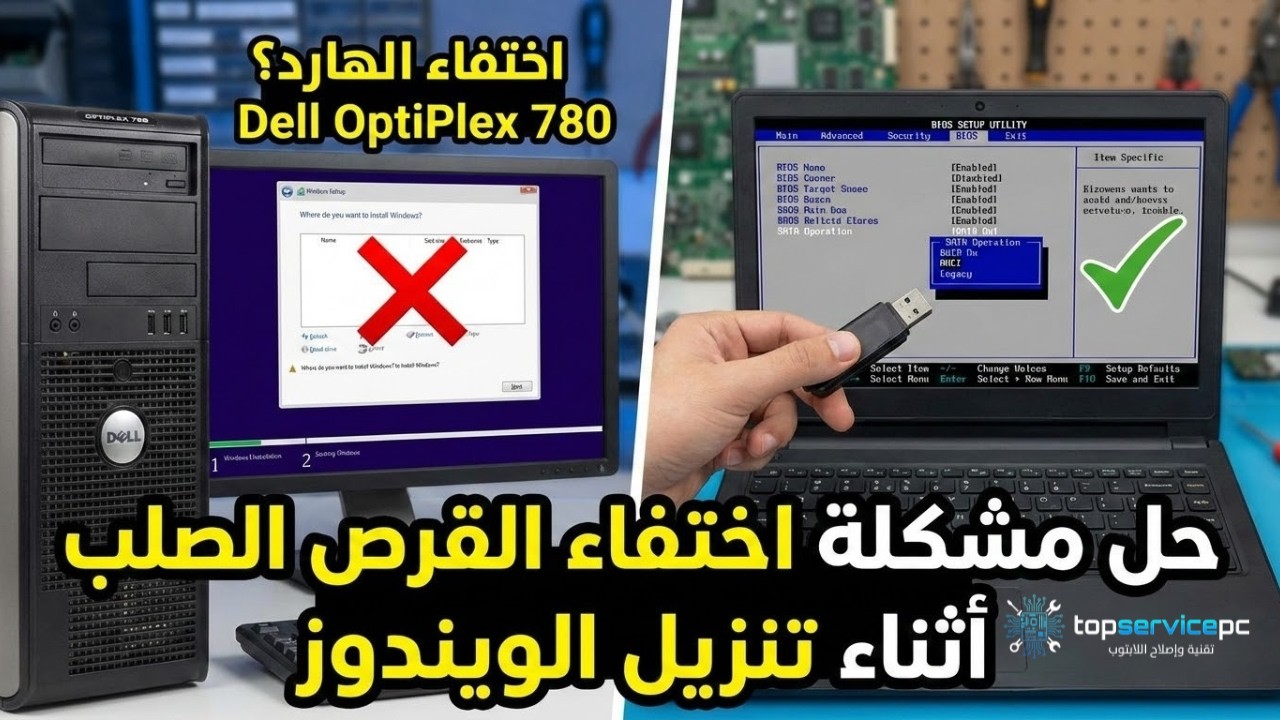 طريقة حل مشكلة اختفاء القرص الصلب أثناء تنزيل الويندوز لأجهزة ديل OptiPlex 780