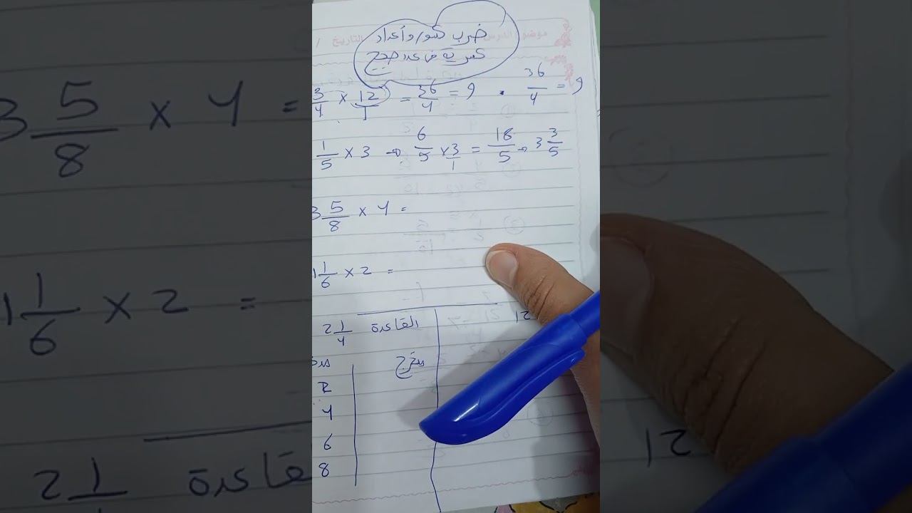 ضرب كسور وإعداد كسرية غي عدد صحيح للصف 5