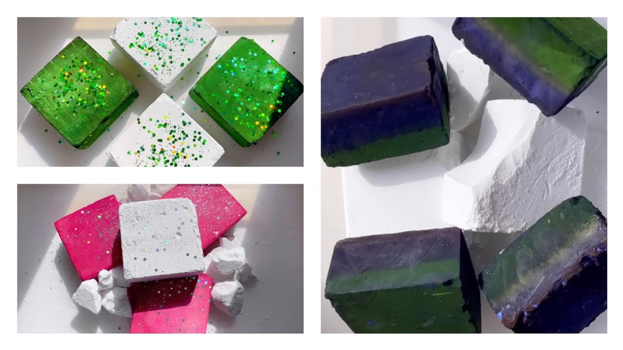 Best Soft Chalk Crushing by @kriscrushasmr| Deeply Dyed 🩷💚🤍| #asmr #oddlysatisfying #asmrcommunity