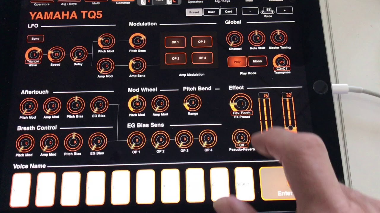 Yamaha TQ5 with MIDI Designer on iPad