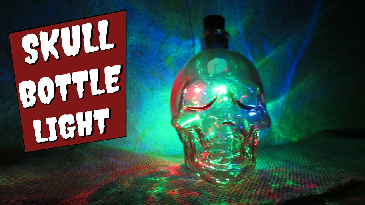 LED Skull Bottle Light - Flashing Crystal Skull Light Display | Dark Nook