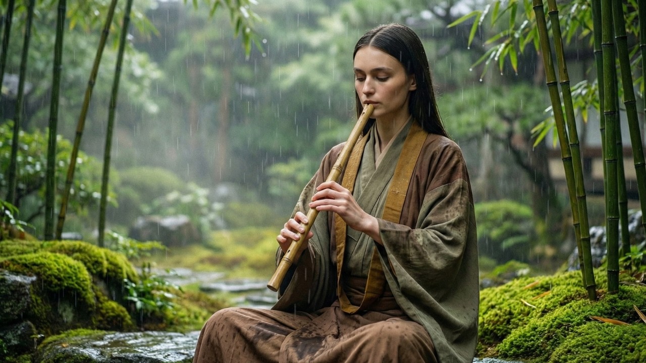 1 Hour in Kyoto, Japan 🇯🇵 | Zen Flute & Soft Temple Rain for Mindful Reset