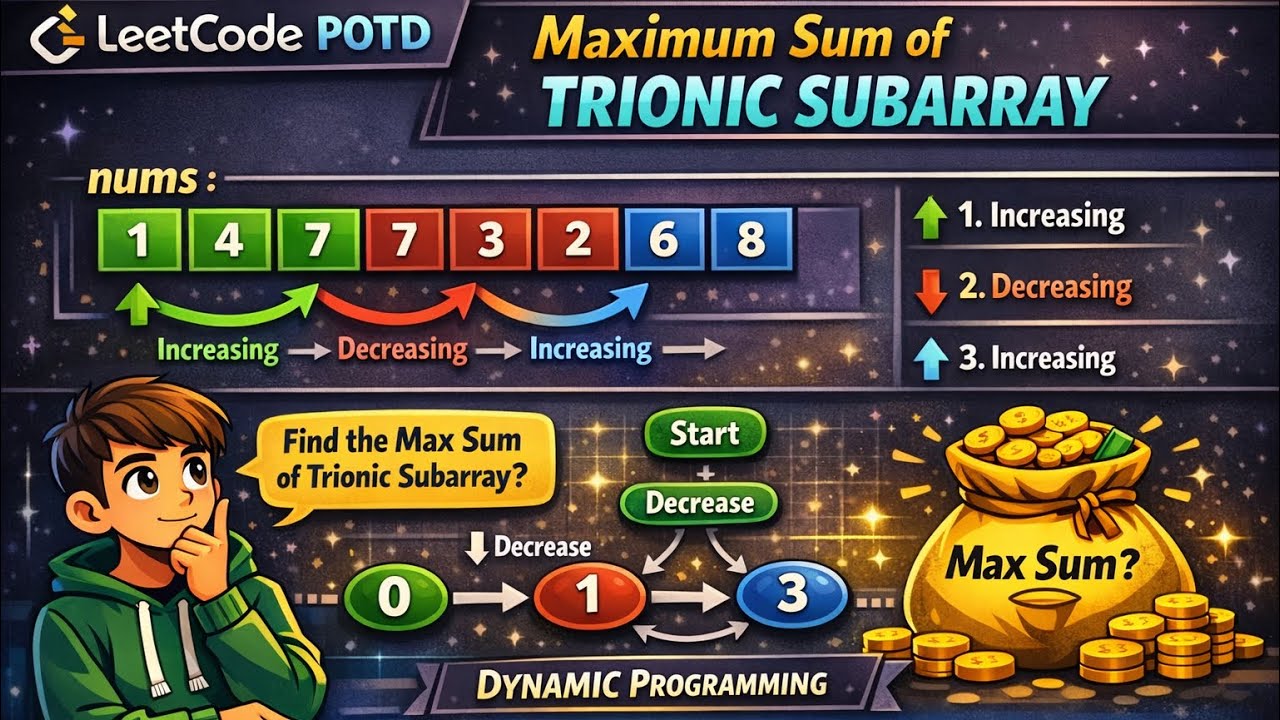 Leetcode 3640 | Maximum Sum of Trionic Subarray | Dynamic Programming Explained