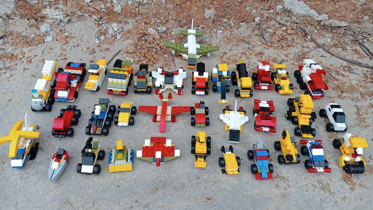 Mainan Lego Pesawat, Helikopter, Mobil Polisi, Mobil Beko, Buldoser, Mobil Crane, Optimus prime #64