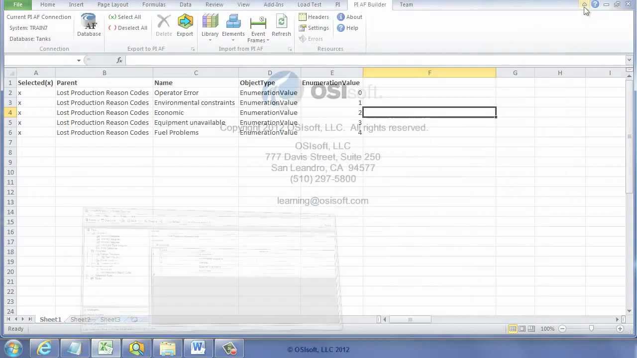 OSIsoft: Создание набора перечислений с помощью надстройки PI AF Builder для Excel. v2010 R3