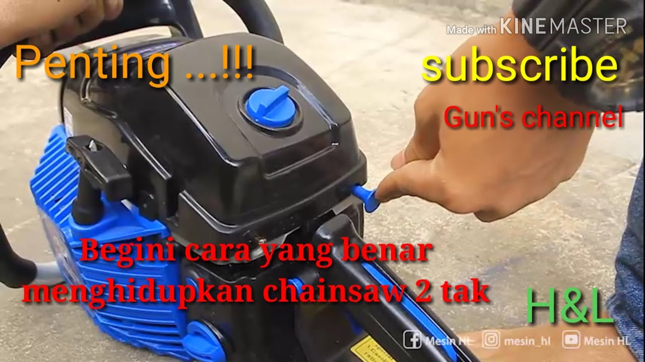 How to start a chainsaw machine - 2 stroke engine || Cara menghidupkan mesin chain saw 2 tak