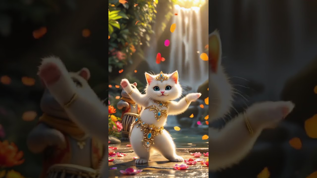 The kitten is dancing 