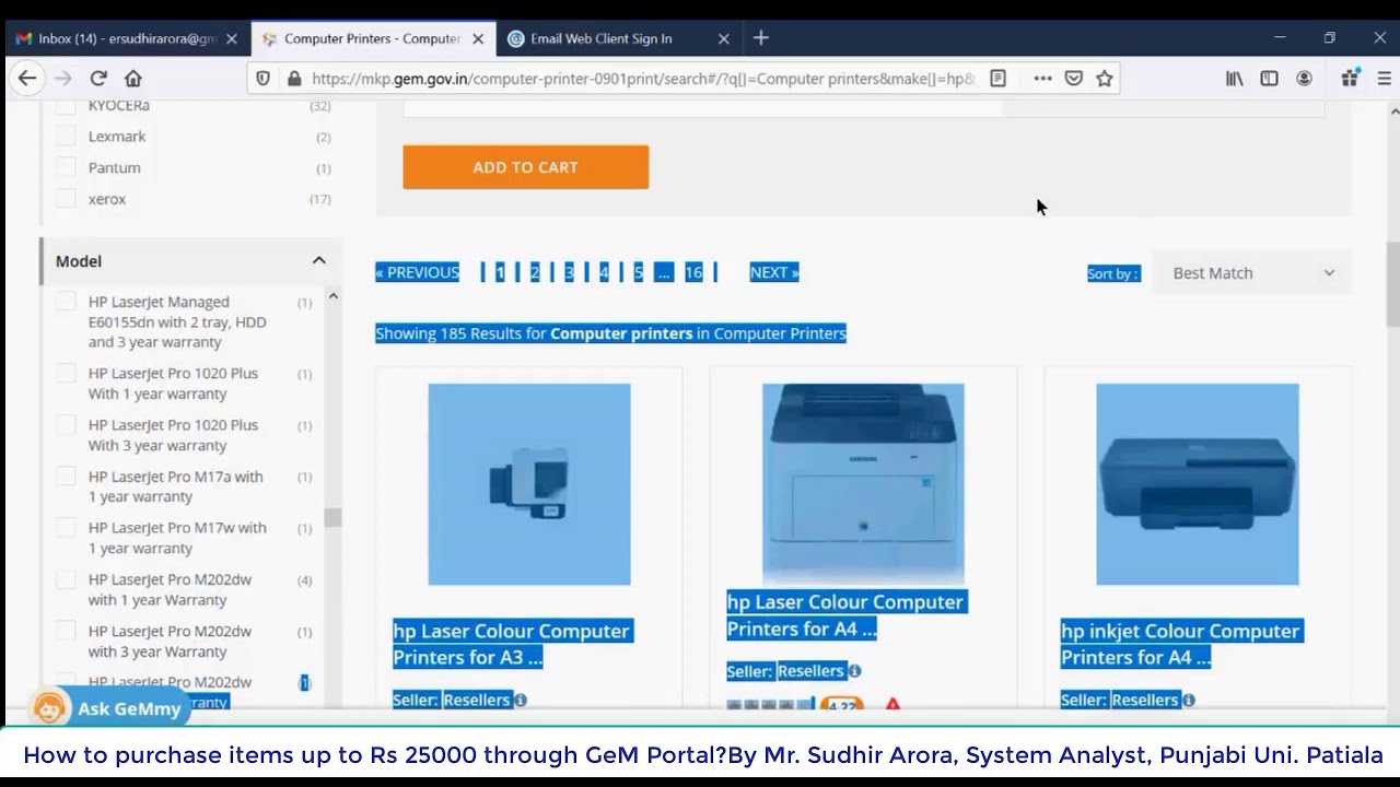Procedure for purchasing items of budget up to Rs. 25000 through GeM portal  By Mr. Sudhir Arora