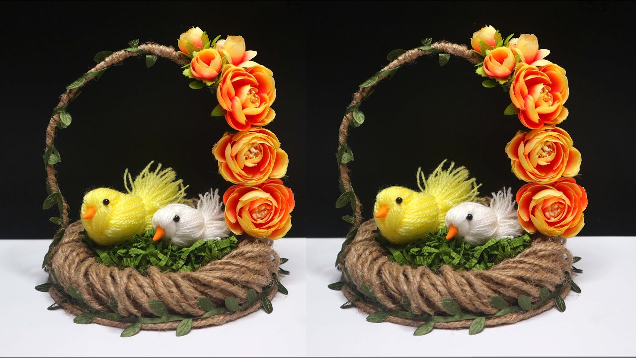 How to make a Beautiful Showpiece for Home Decoration bird | Hiasan meja tali rami sarang burung