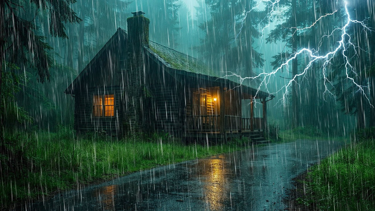 Fall Asleep in 3 Minutes - Powerful Rain and Thunder Sounds in Forest Cabin at Night, Nature ASMR