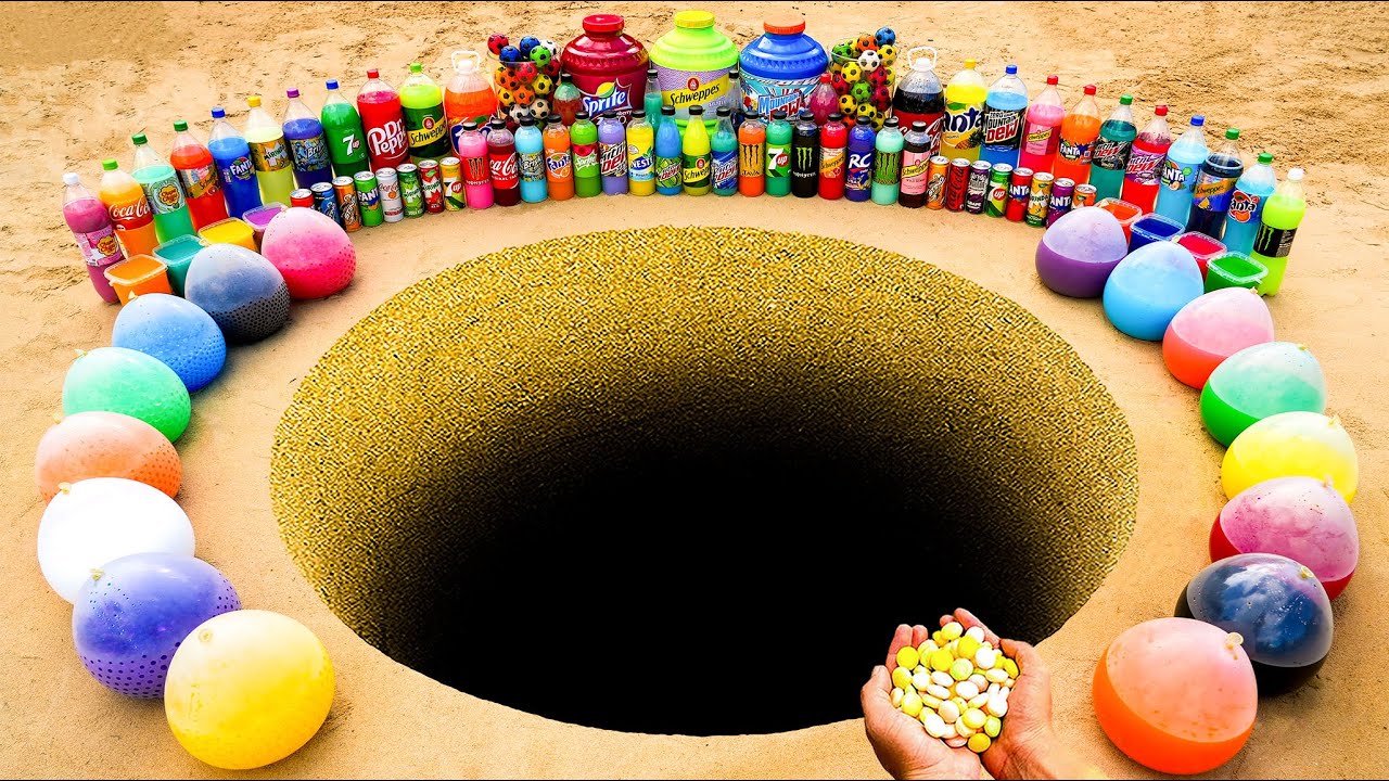 Эксперимент: гигантская Coca Cola, Monster, Mtn Dew, Sprite, Schweppes, Pepsi, Fanta против Mento...