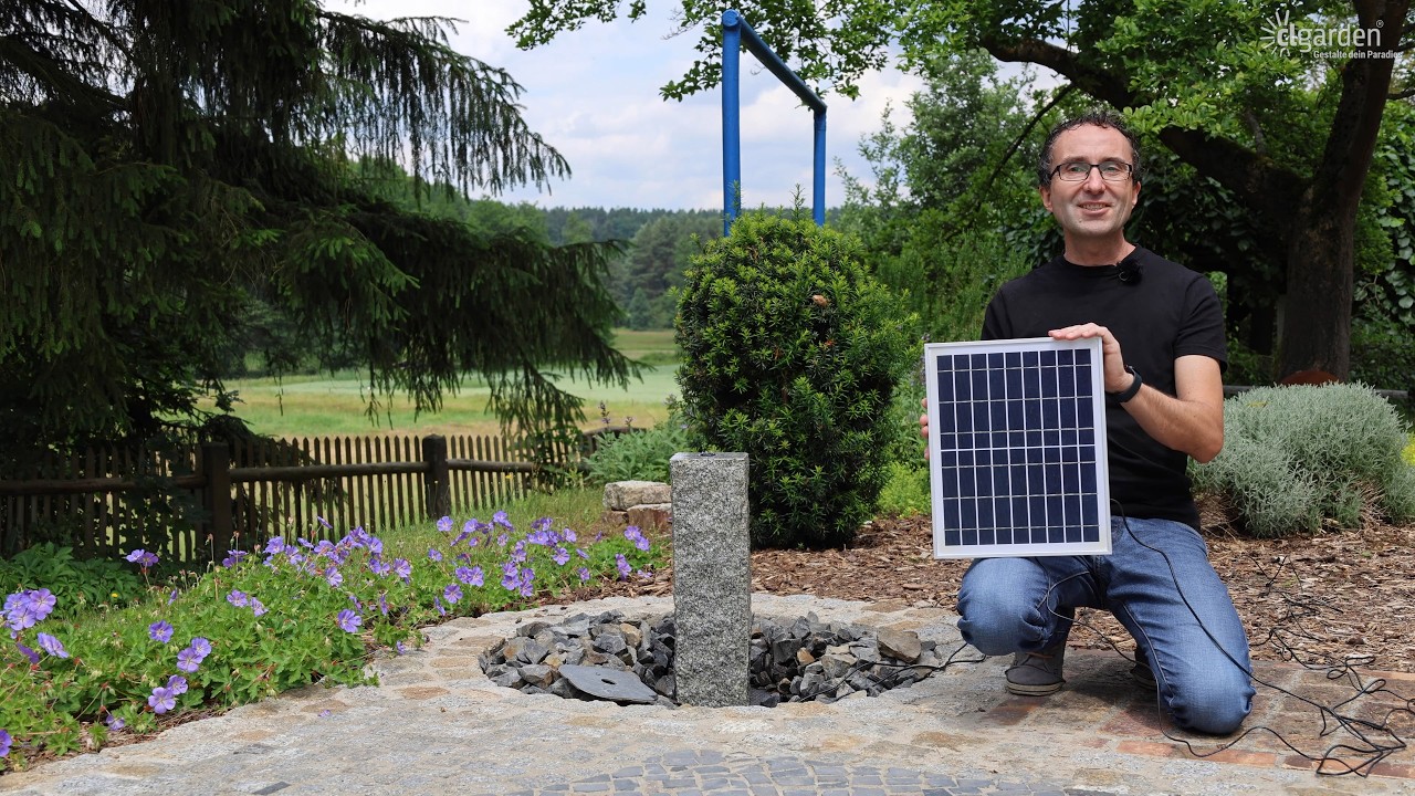 Solarpumpe f&uuml;r Brunnen &ndash; Set NASP4-S mit Akku, LED Licht Beleuchtung, Schlauch f&uuml;r Quellstein