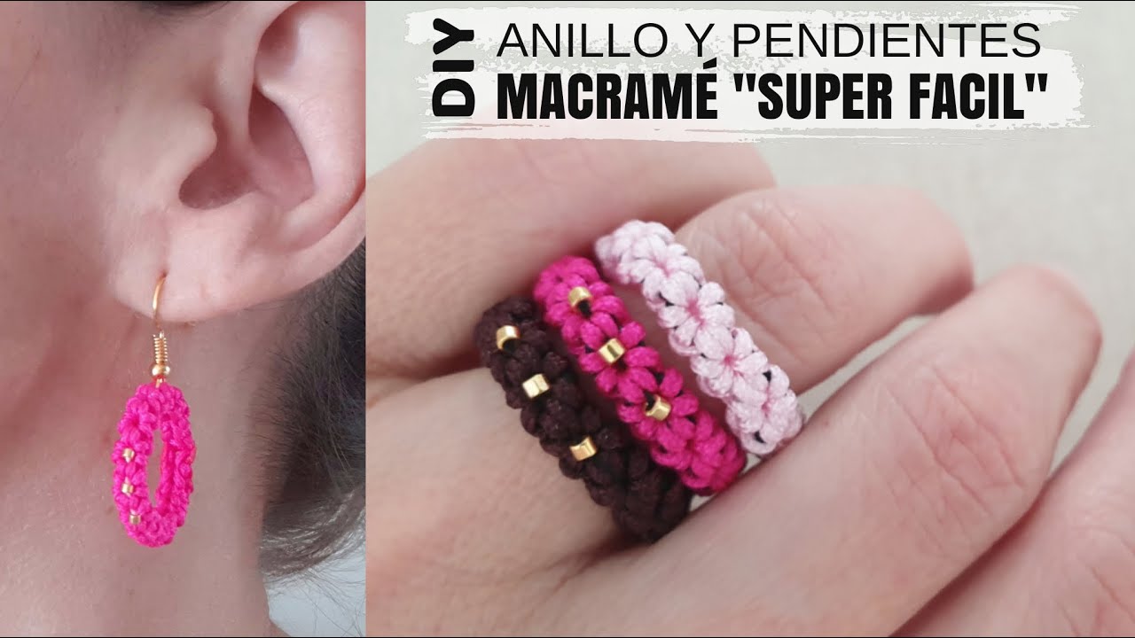 DIY ANILLOS Y PENDIENTES FLOR EN MACRAMÉ | COMO HACER ANILLOS DE HILO SUPER FÁCIL