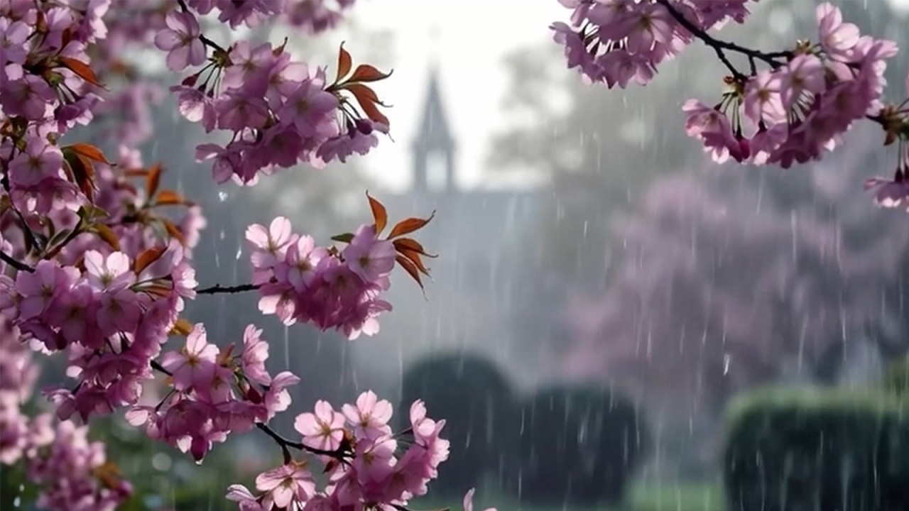 Cherry Blossoms in the Rain - Relaxing Spring Rain Ambience for Sleep, Study & Stress Relief