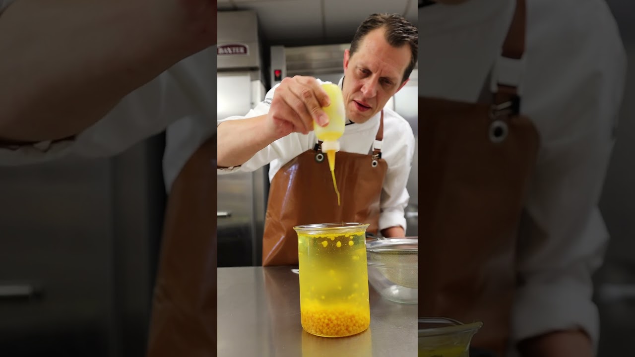 Mango-Passion Fruit Agar Pearls 🥭 #chef  #agar  #mango  #passionfruit  #culinaryschool