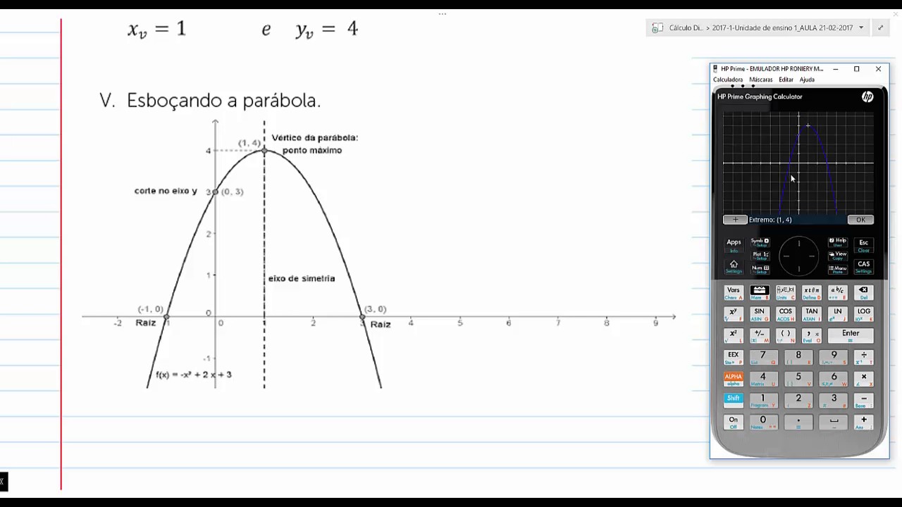 Função quadrática cálculos e Gráfico na HP PRIME