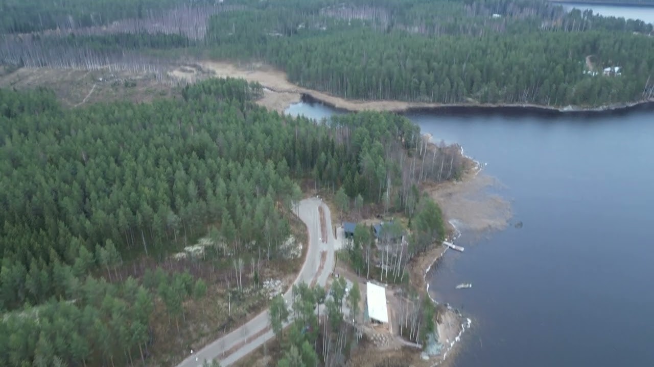 Drone flight over the village of Sulkava near lake Saimaa, Eastern Finland 5.11.22 I