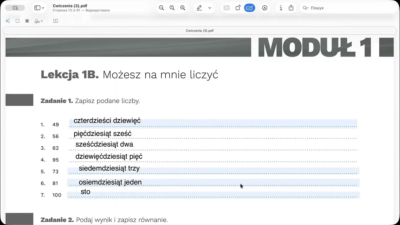 Польська мова для українців. Урок 1.2- вправи. Рівень А2 з елементами B1.