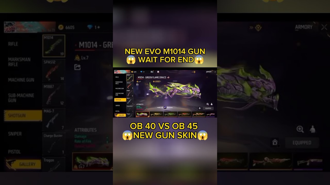 OB 40 VS OB 45 UPDATE  NEW GUN SKIN IN FREE FIRE EVO M1014 GUN NEW SKIN WAIT FOR END