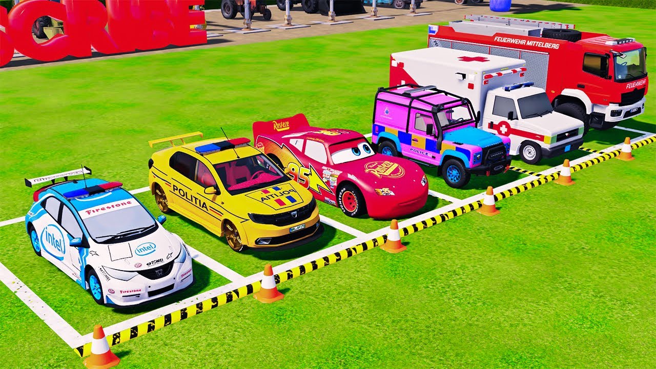 POLICE COLORFULL - TRANSPORTING POLICE CARS, AMBULANCE VEHICLES, FIRE TRUCK WITH TRUCK - FS22 #347