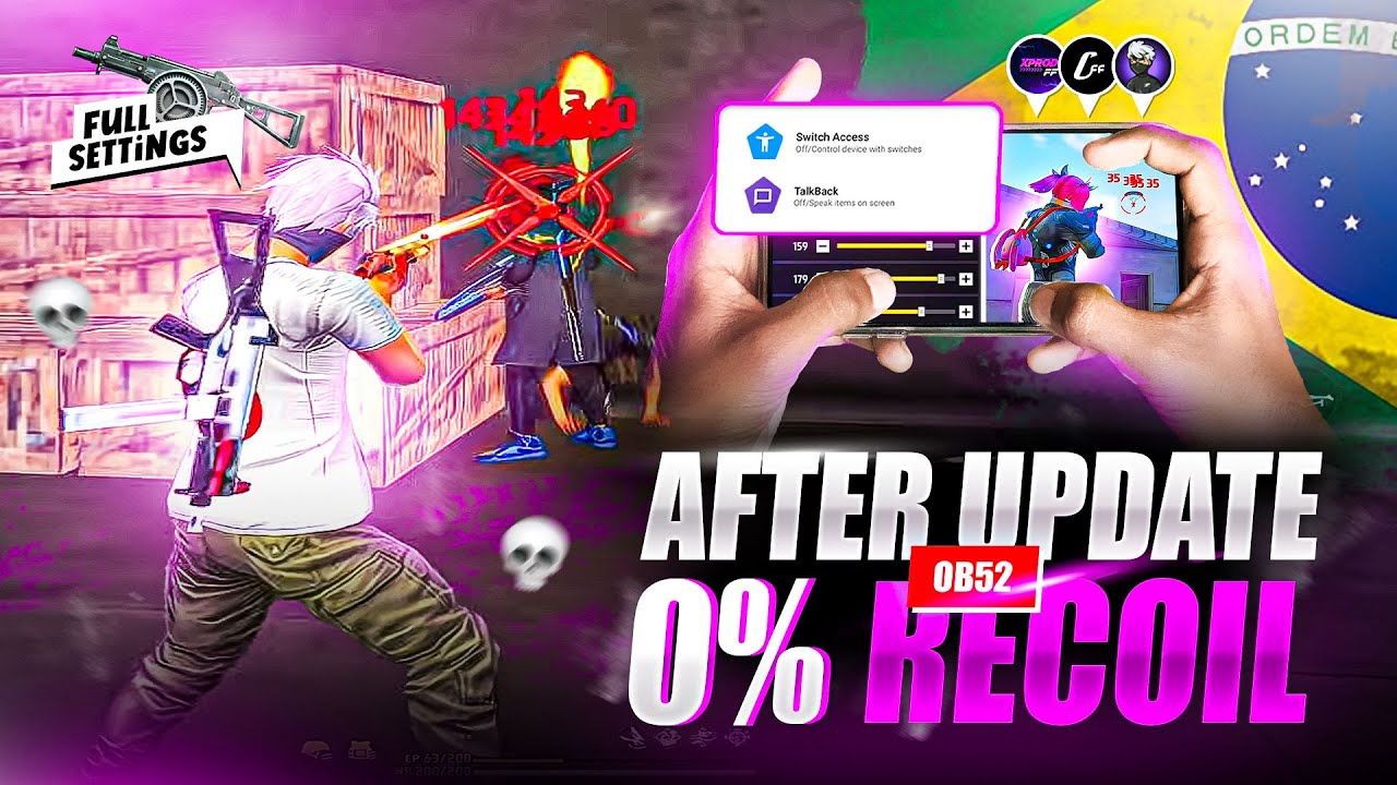 NEW OB52 0% Recoil Sensitivity Free Fire | Best Settings After Update 🇧🇷⚙️