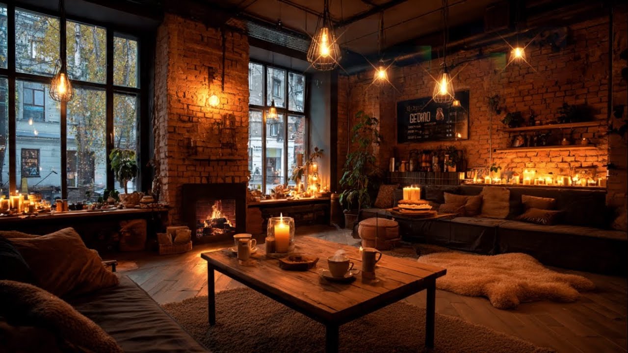 Uplifting Winter Cafe Jazz Instrumental Music in a Warm Fireplace Setting 1