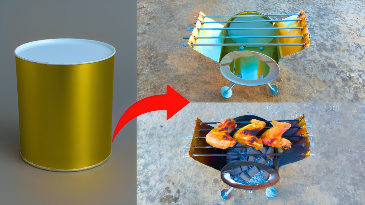 From Ghee Tin to BBQ Grill 🔥 | DIY Wood Stove for Camping & Outdoor Cooking