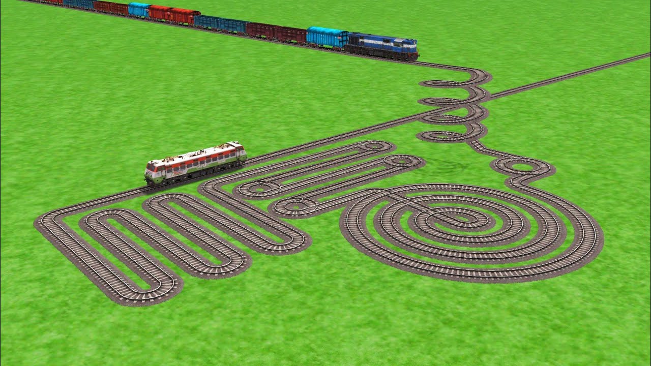 TWO TRAINS CROSSING SLIDE SNAKE CIRCLE ⭕ SPRING CURVE ZIG ZAG TRACKS/ #trains #trainvideo #railways 
