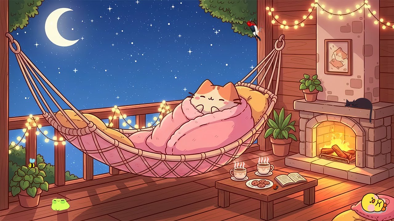 Mochi Cat's Sleepy Hammock Night 😴 Cozy Lofi Sleep to Relaxing 💤 Lofi beats to sleep / chill to