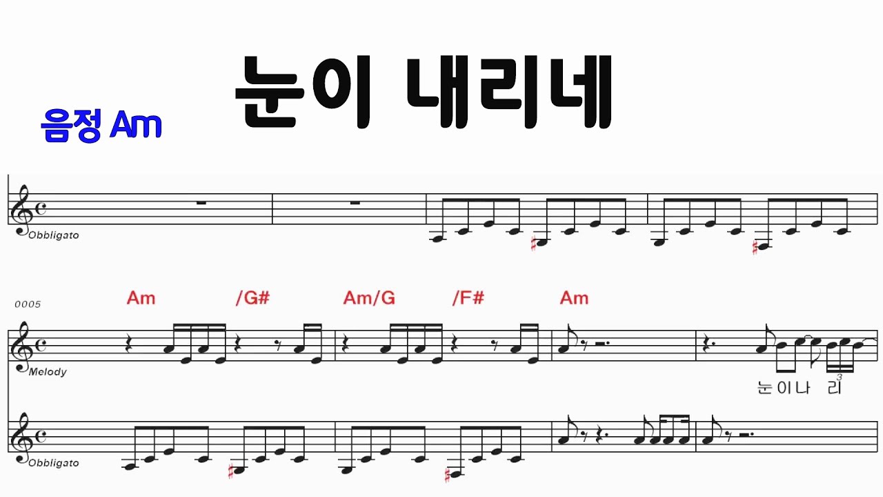 눈이 내리네 Am /전.간주 표기 통기타 악보영상
