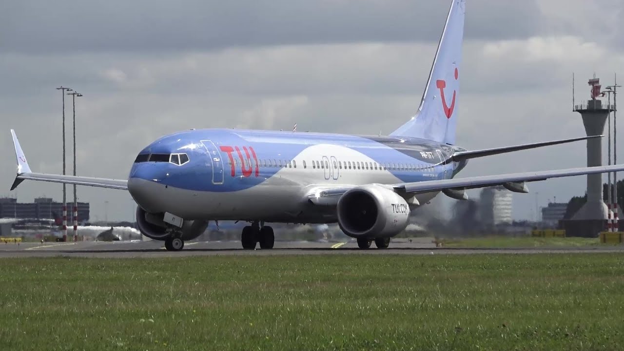 GREAT SOUND! BOEING 737 MAX 8 TUI Airlines Netherlands (PH-TFT) Take Off At Schiphol Airport