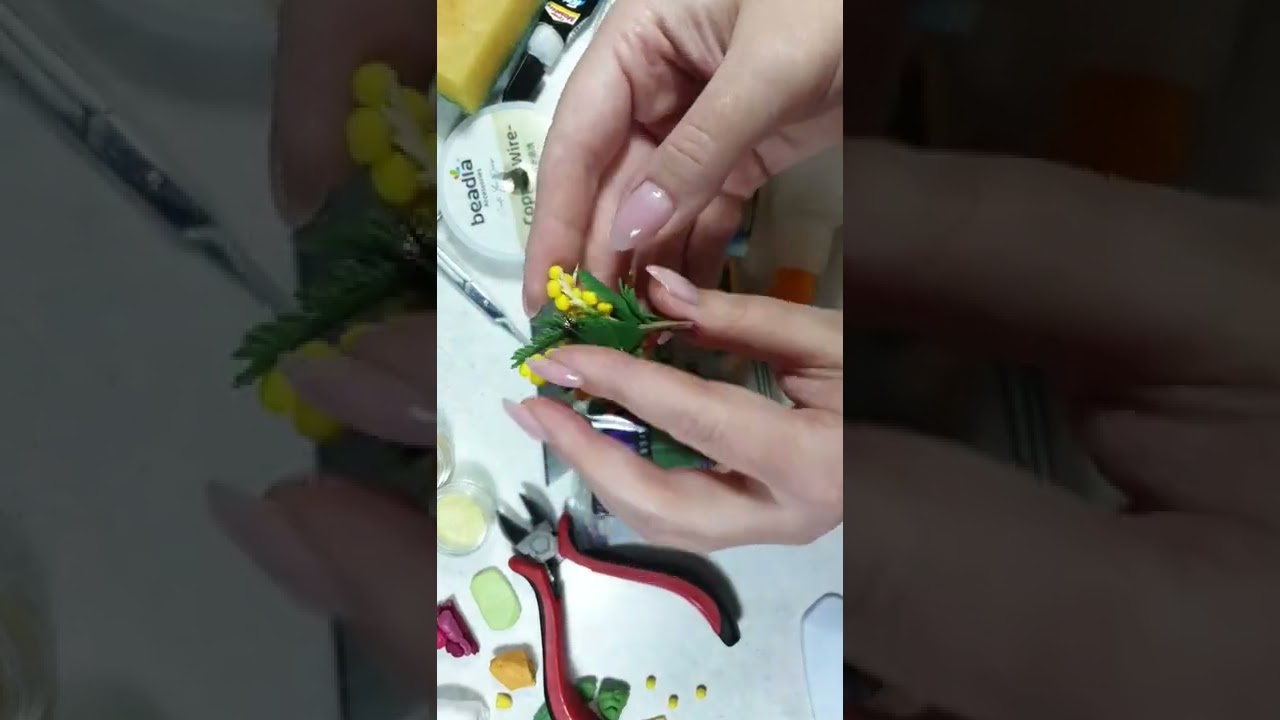 Мимоза из запекаемой полимерной глины. Часть 1.