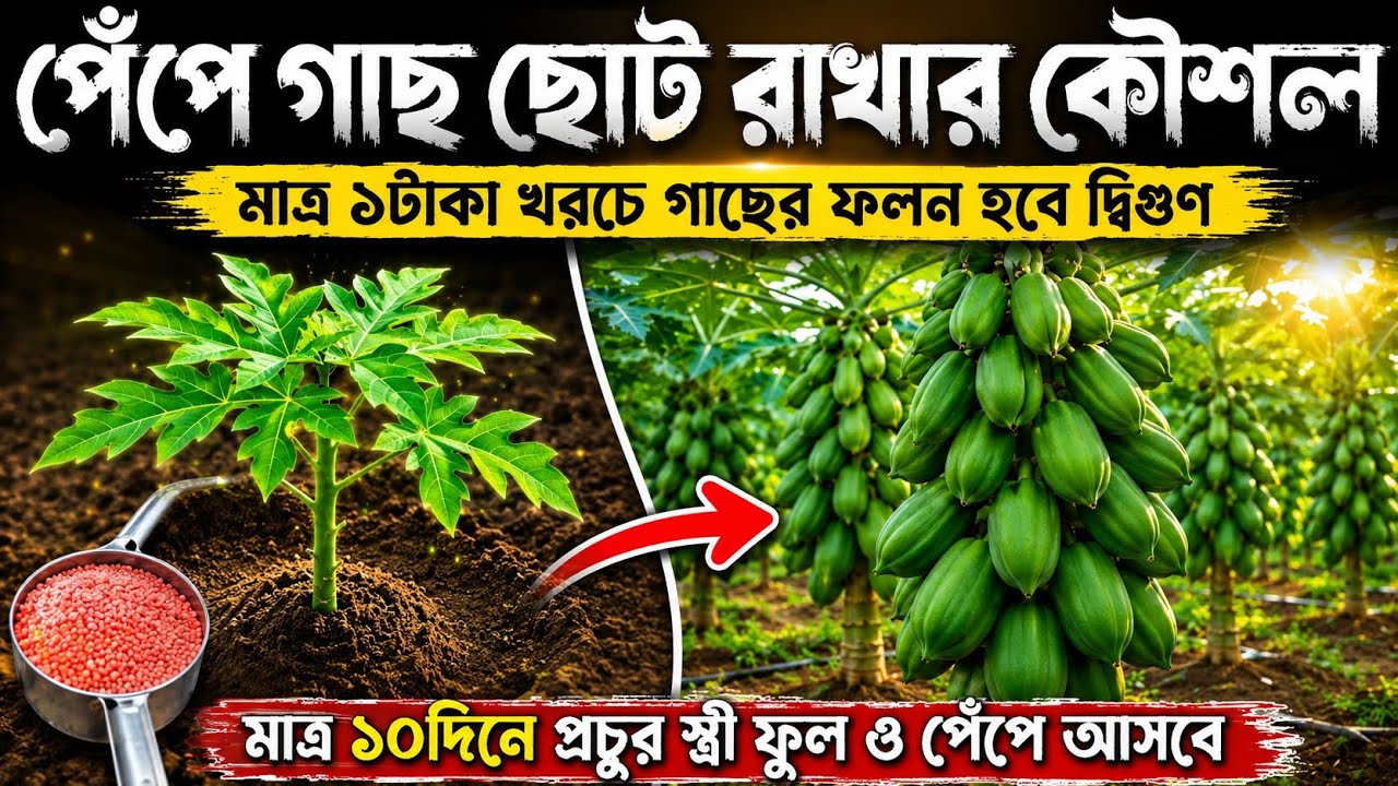 মাত্র ১ টাকা খরচে - পেঁপে গাছ ছোট রাখার কৌশল - ৯০ দিনে পেঁপে গাছে প্রচুর ফলন হবে - Papaya