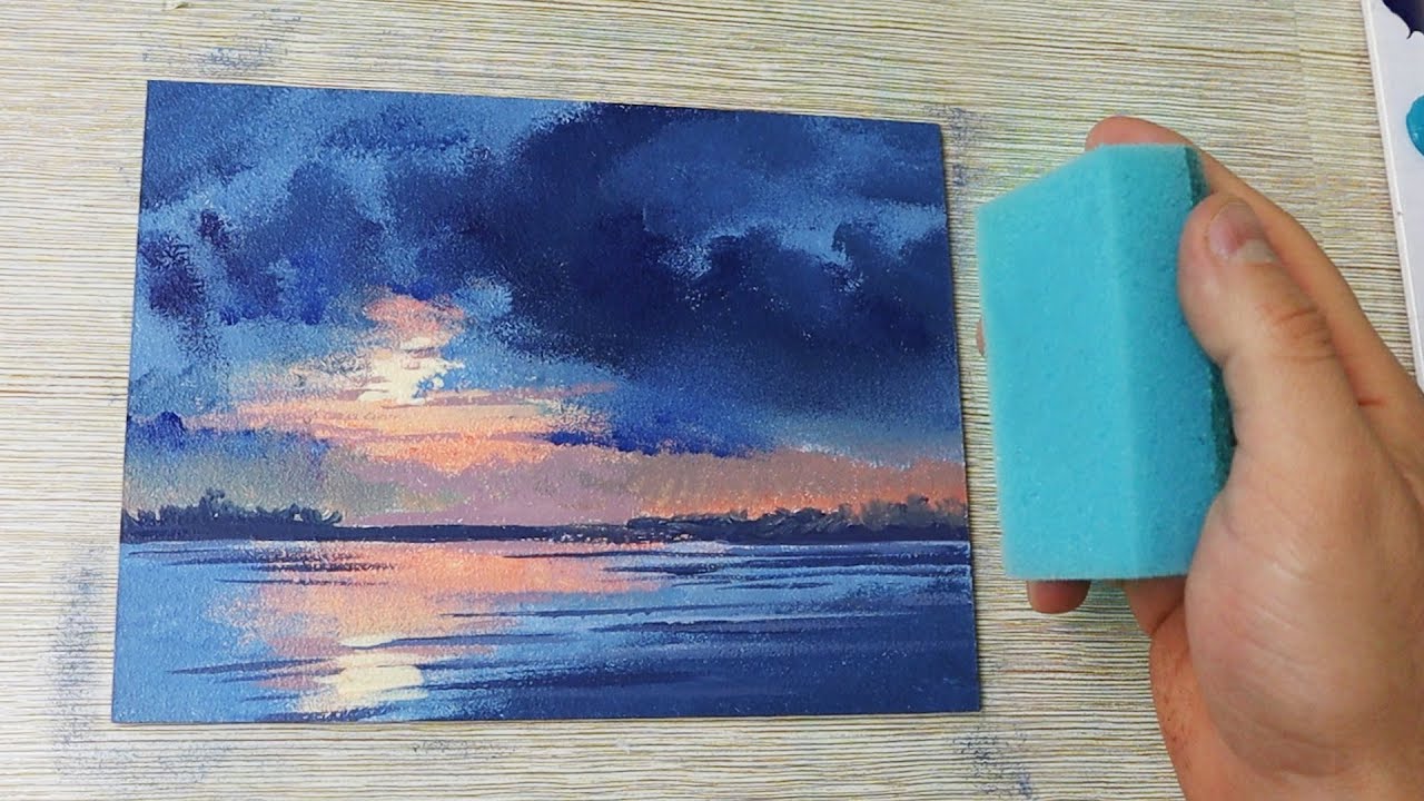 Forgotten sponge painting technique / Acrylic Painting for Beginners / Daily challenge #70