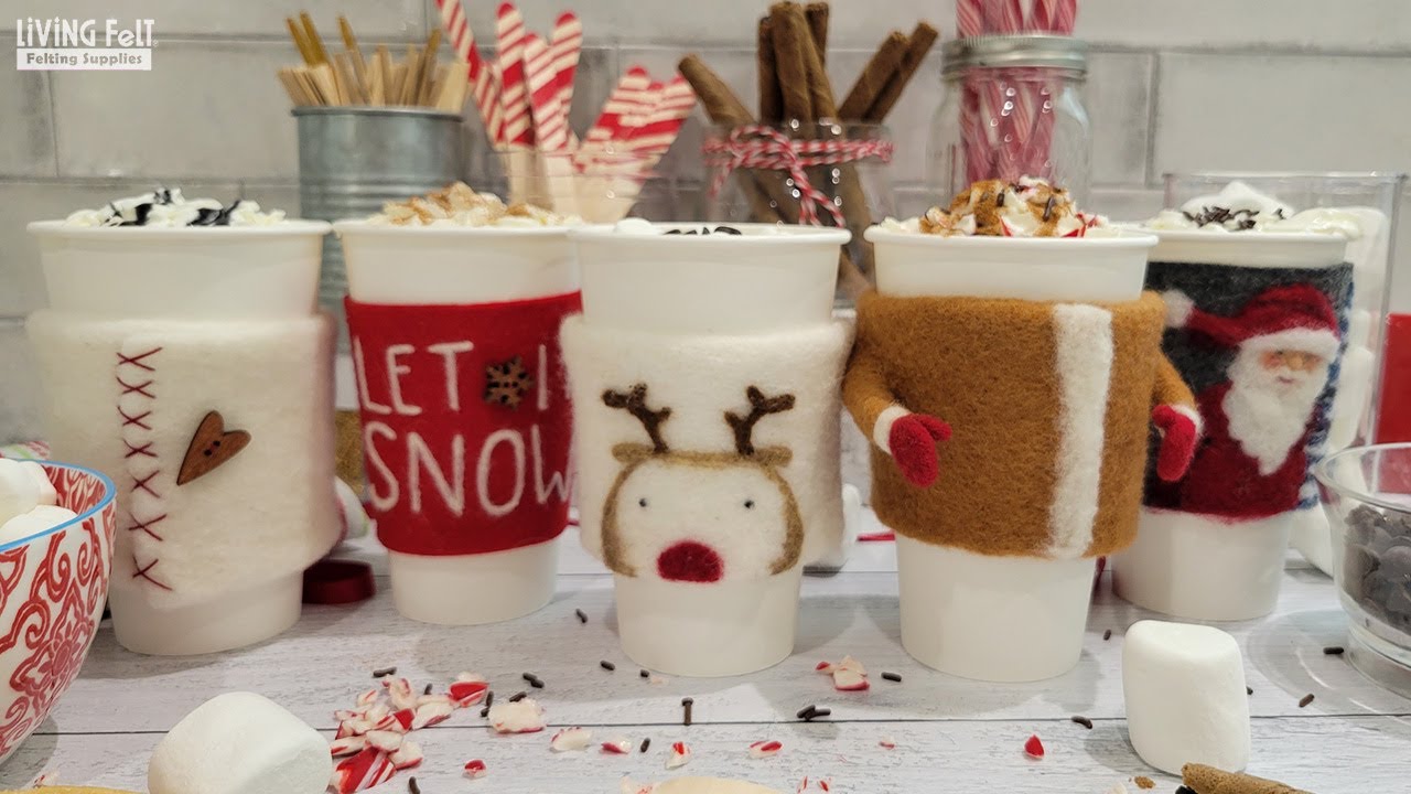 How to Needle Felt Holiday Cup Cozies - Free Felting Tutorial #livingfelt #needlefelting