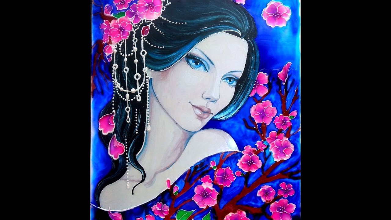 GLASS PAINTING OF A BEAUTIFUL LADY