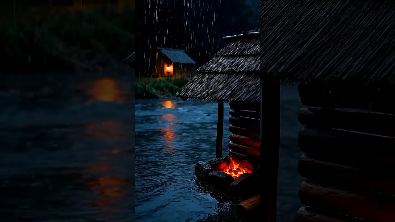 Rainy Night River Shelter | Cozy Relaxing Rain & Water Sounds